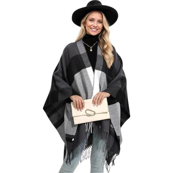 Accessories - Women's Winter Shawl Wrap for Women–Warm Ponchos with Tassels,Christmas Gift